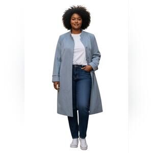 Rare Vintage Ultrasuede Alcantara Light Blue Long Trench Coat, XL/1X